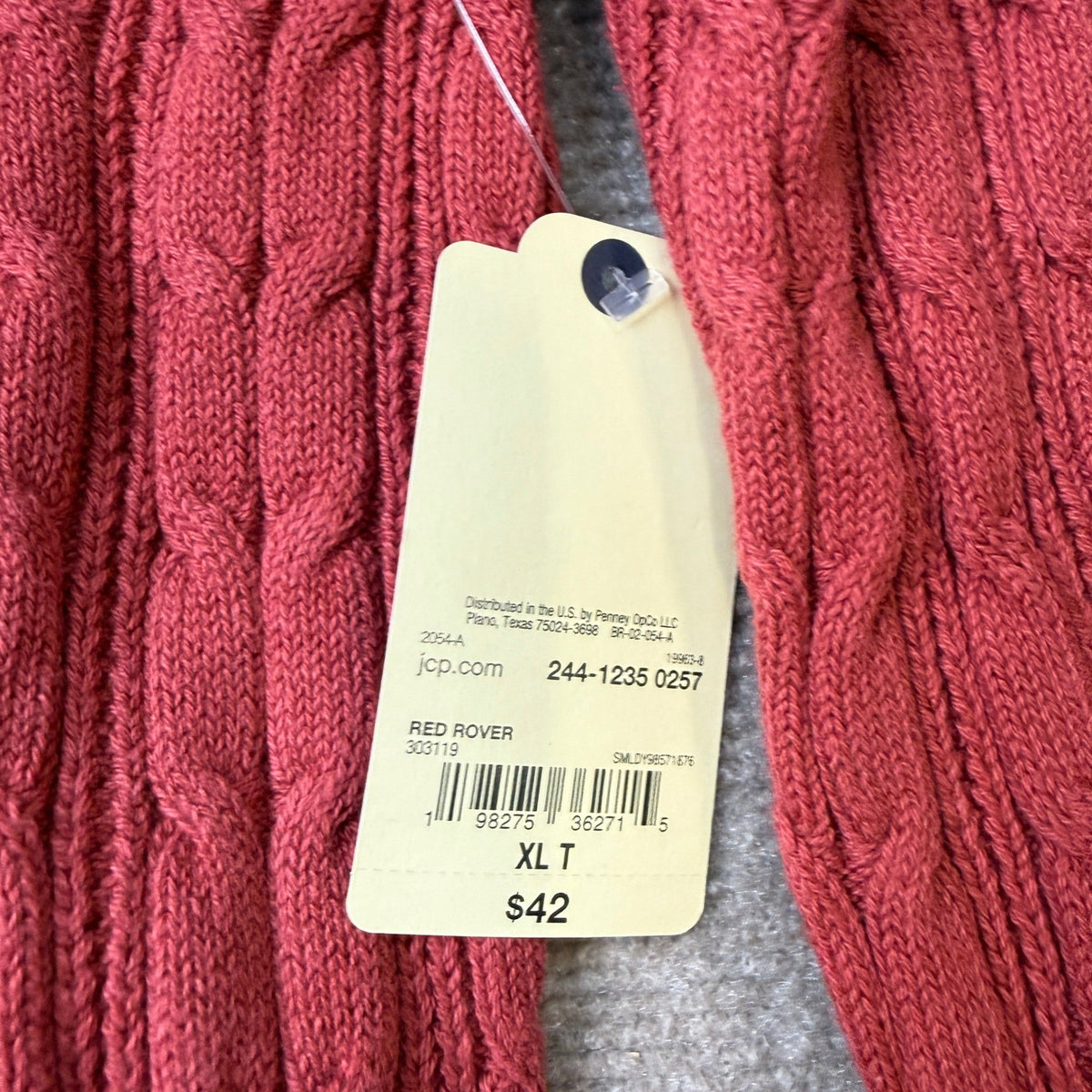 MSRP $42 St. John's Bay Womens XL Tall Red Rover Cable Knit Pullover Sweater V