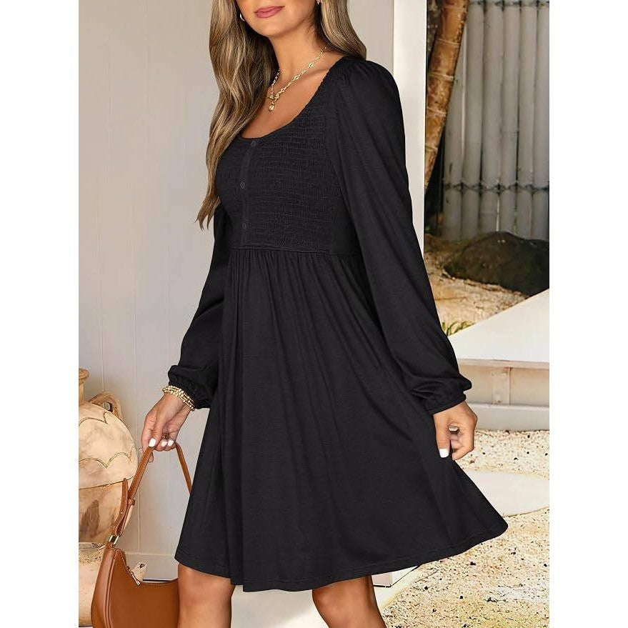 MSRP $32 ANRABESS Women's S Long Sleeve Dress Smocked High Waist Babydoll
