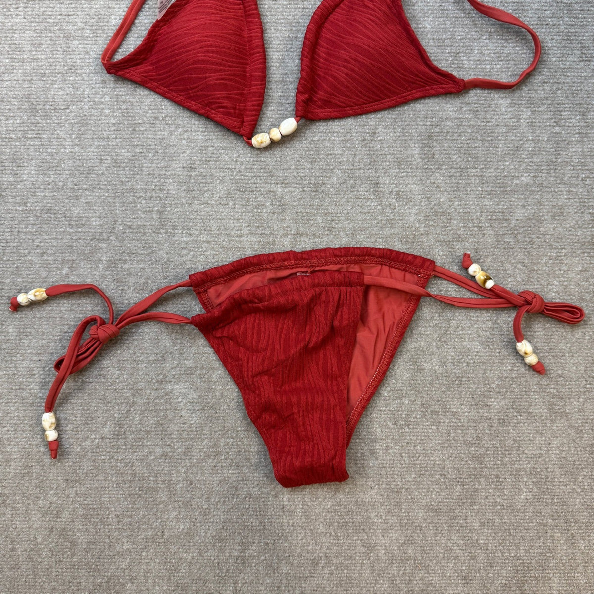 MSRP $46 seamoly Women's XS Red Bikini Set Ribbed Beaded Adjustable Spaghetti