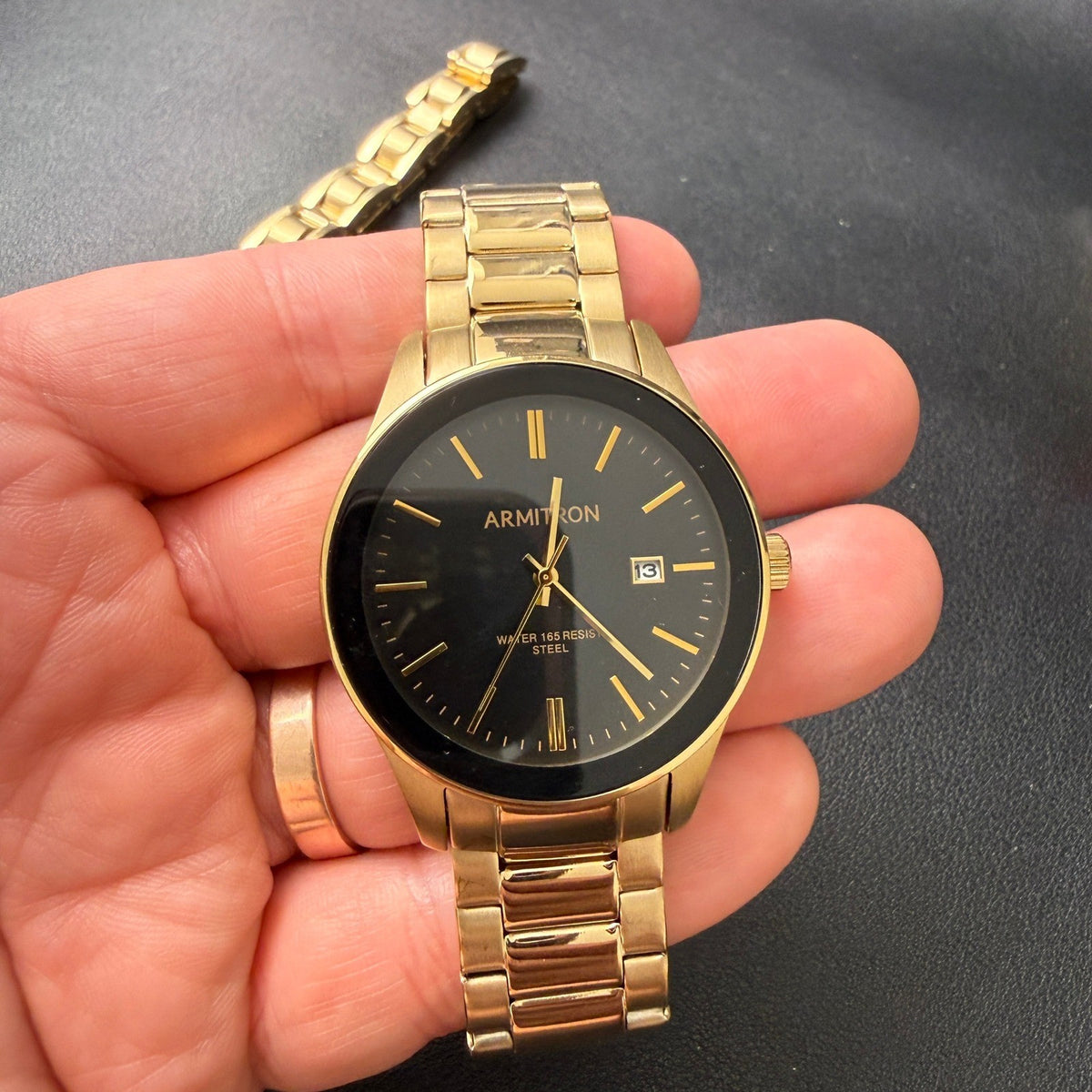 MSRP $105 Armitron Men's 20/5374GP Gold Tone Watch & Bracelet Set New Battery