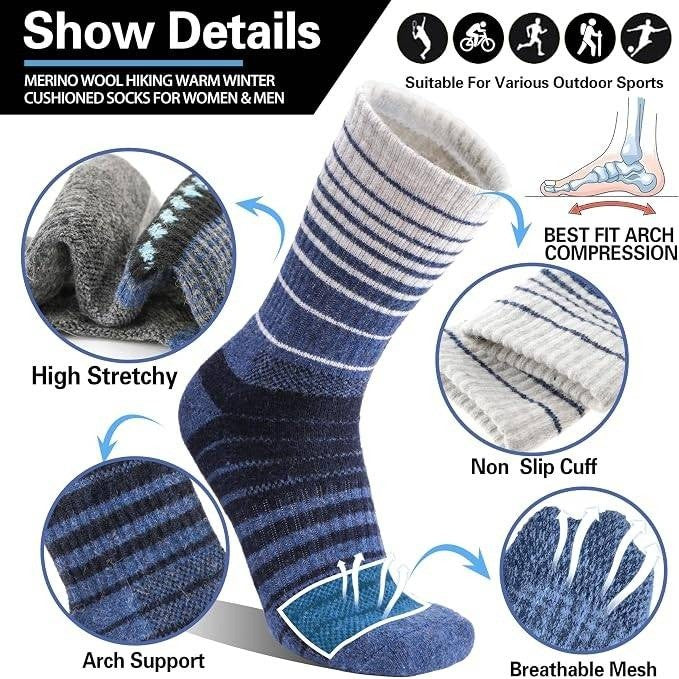 MSRP $18 Welwoos 5 Pairs US 9-12 Merino Wool Hiking Socks Thermal Winter Warm