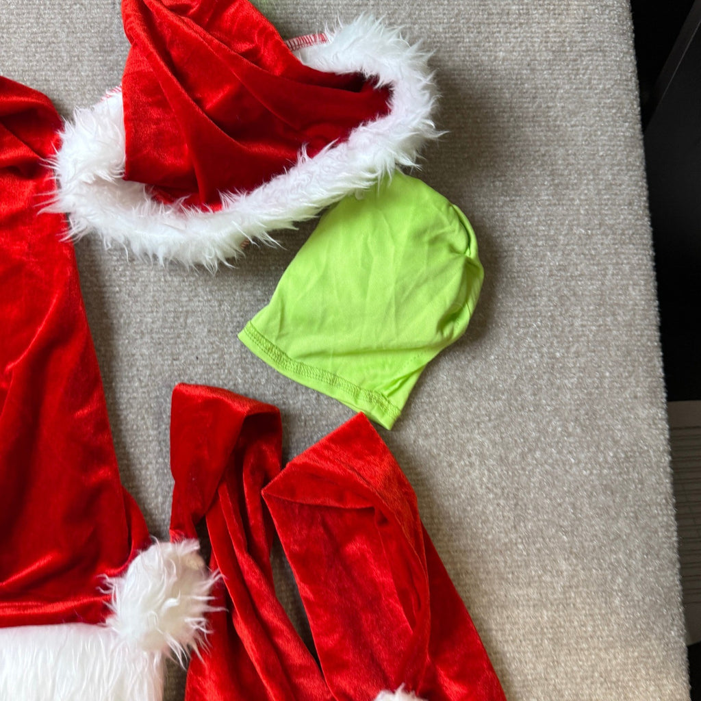 Men's L Christmas Costume Adult Green Furry Monster Santa Suit