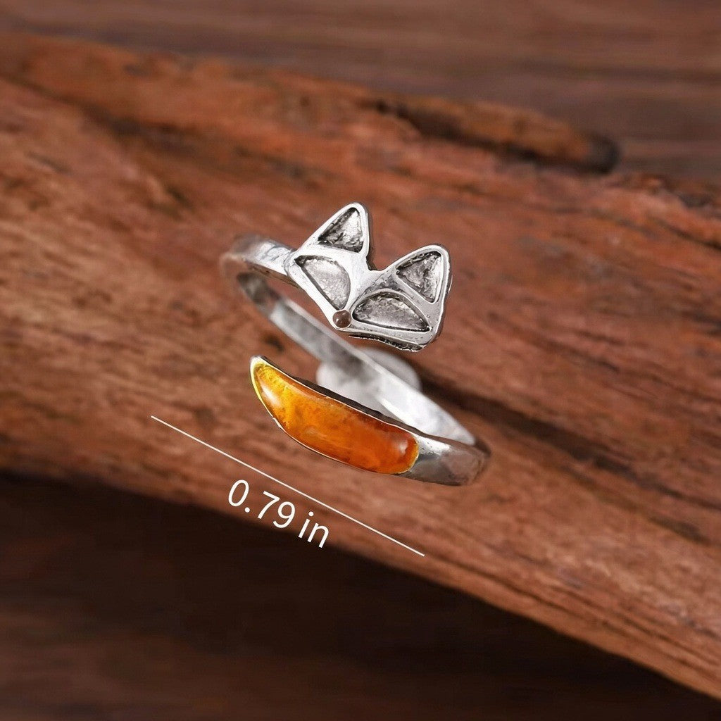 Fox Open Ring Women's Silver Tone Boho Cute Animal Jewelry Size 8 Adjustable 7-9