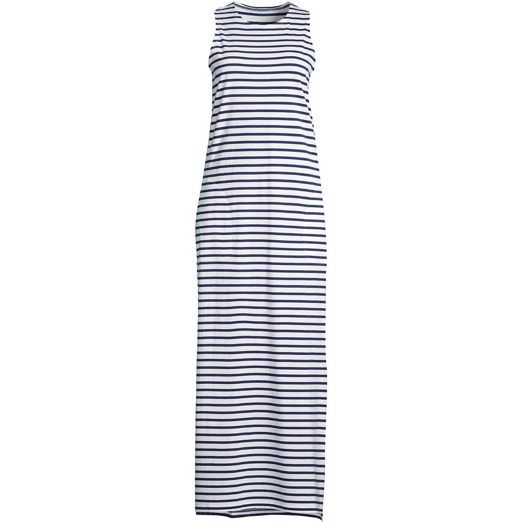 Lands' End Women's 2X, 2X LONG Swim Cover-up Sleeveless Maxi Dress Cotton Jersey