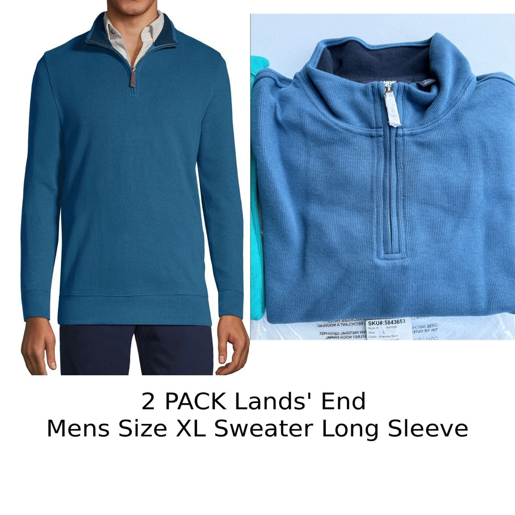 2 Pack Lands' End Mens XL Evening Blue 1/4 Zip Long Sleeve Soft Cozy Sweater