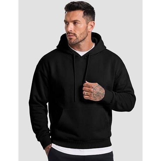 MSRP $38 JMIERR Mens L Black Fleece Lined Oversized Hoodie Pullover Sweatshirt