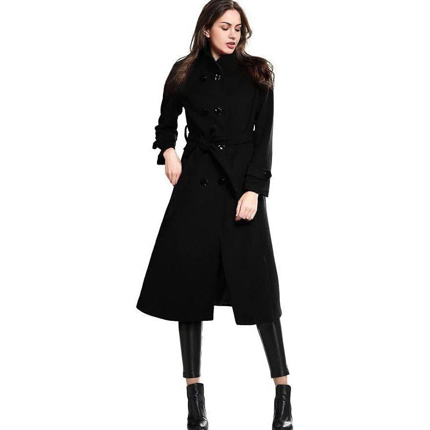 MSRP $156 Escalier Women's L Wool Trench Coat Winter Double-Breasted Jacket wi