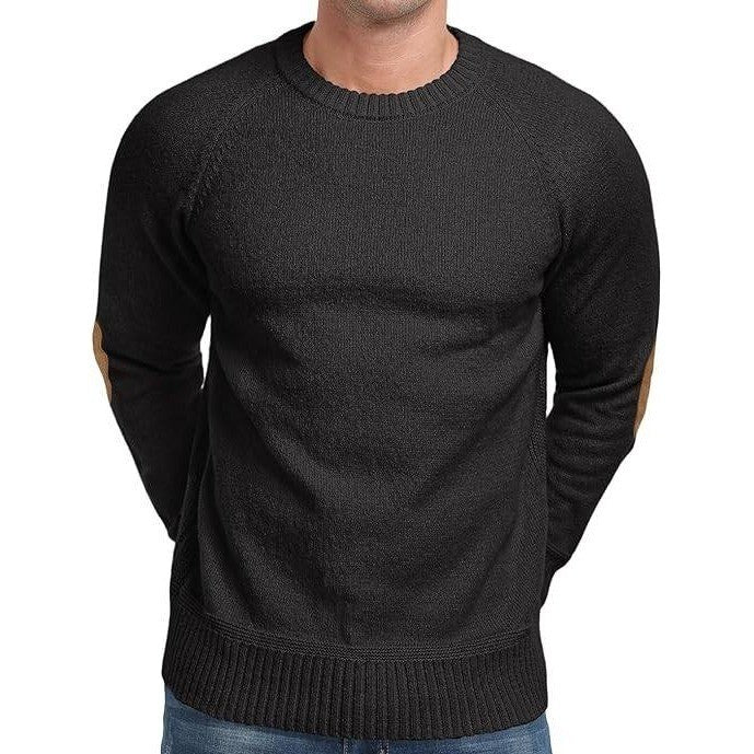 New NUOKESASI Men's Black XL Long Sleeve Cable Knit Sweater w/ Elbow Patches
