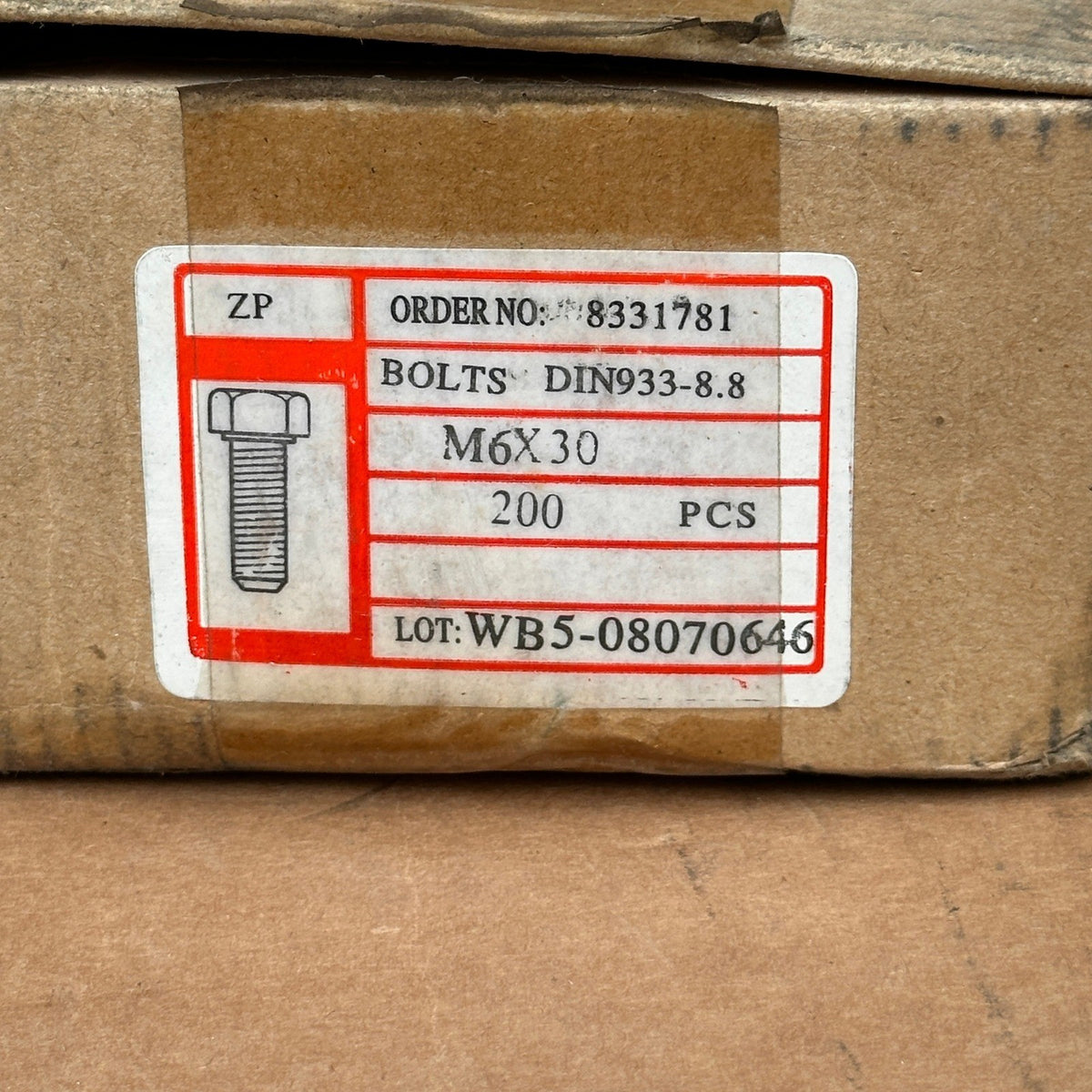 Pack of 200 Perine-Danforth M6-1.0 x 30 Grade 8.8 Drilled Head Hex Cap Bolts Zi