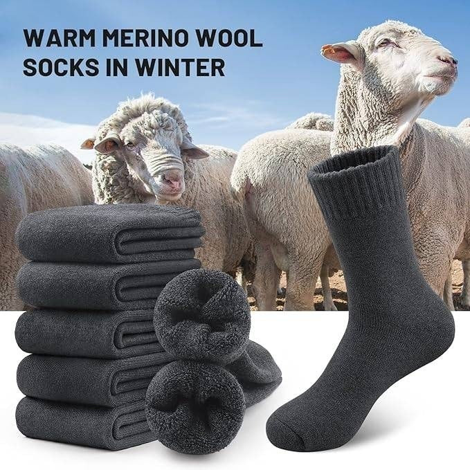 MSRP $22 Set of 5 Pairs SIMIYA Men's US 7-13 Grey Merino Wool Socks, Thick Wint