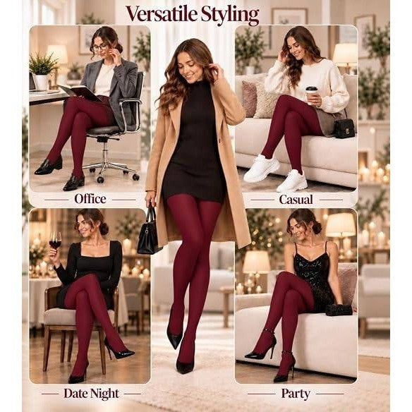 Hiltzo 80D Women's S-M Wine Red Tights Semi Opaque Ultra Soft Solid Color Stre