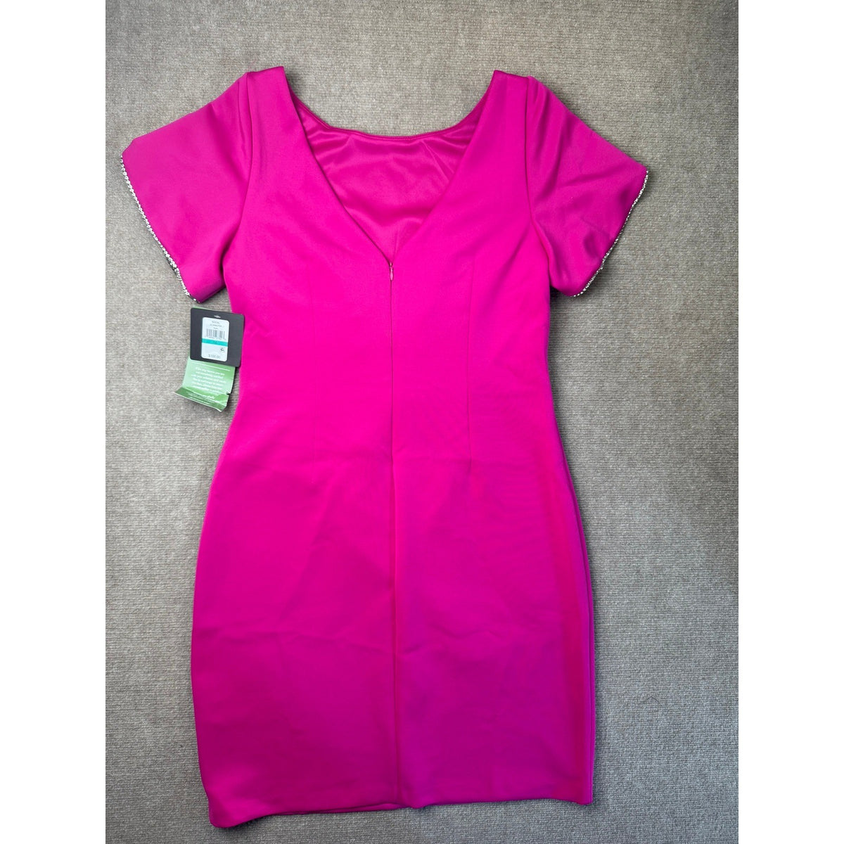 MSRP $100 Jessica Howard Evenings Womens 16 Hot Pink Rhinestone Sleeve Dress