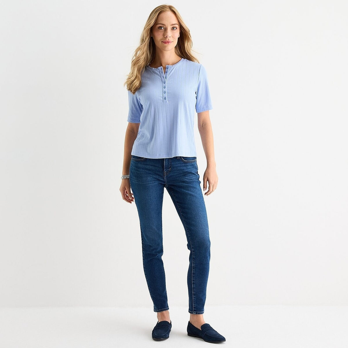 MSRP $38 Liz Claiborne Womens XXL Tall Brunnera Blue Regular Fit Henley Shirt