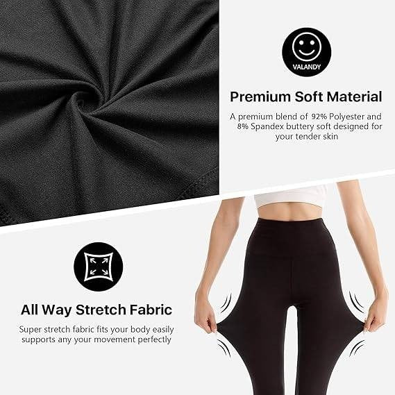 SINOPHANT Women's L-XL Black High Waisted Leggings Full Length Capri Buttery