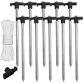 Set of 10 ABCCANOPY 11" Tent Stakes Non-Rust Metal Ground Anchors with 4 Rope