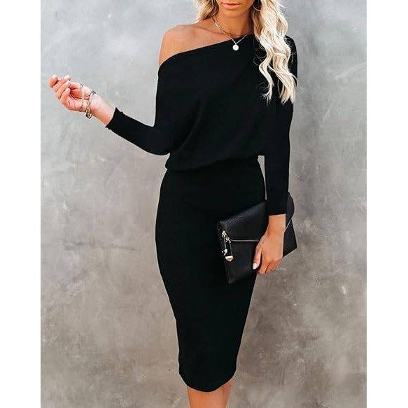 MSRP $61 Ezbelle Women's M Black Off The Shoulder 3/4 Sleeve Batwing Hips-Wrap