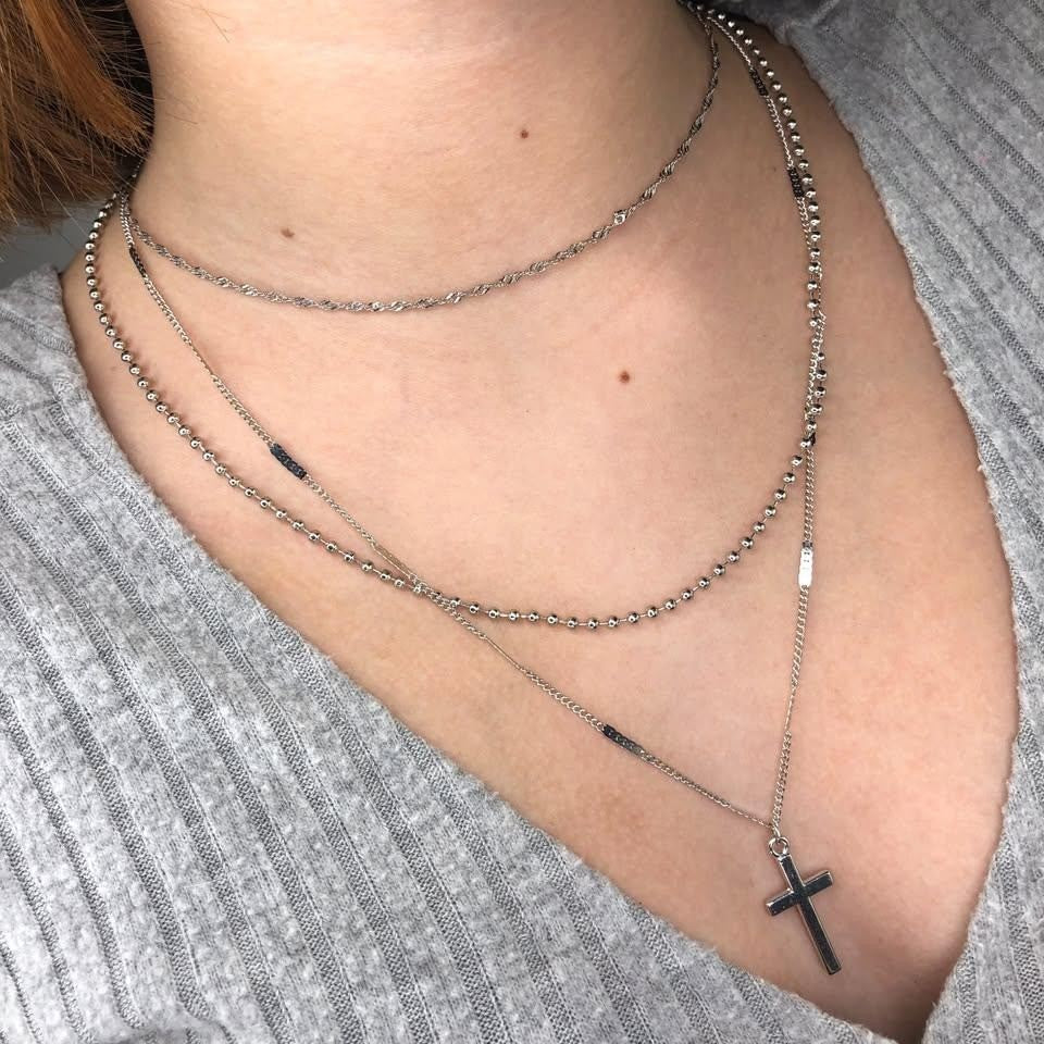 Silver Cross Necklace, Dainty Necklace, Simple Necklace, Christian Jewelry, Chai