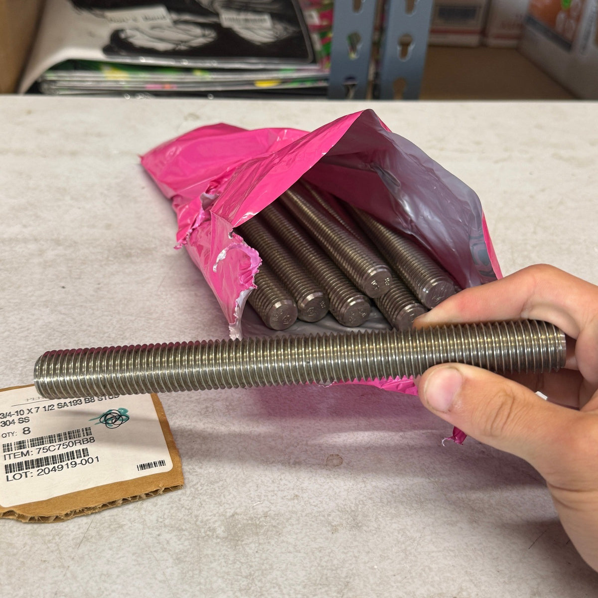 Pack of 8 Perine-Danforth 3/4-10 x 7-1/2 SA193 B8 Stud 304 Stainless Steel