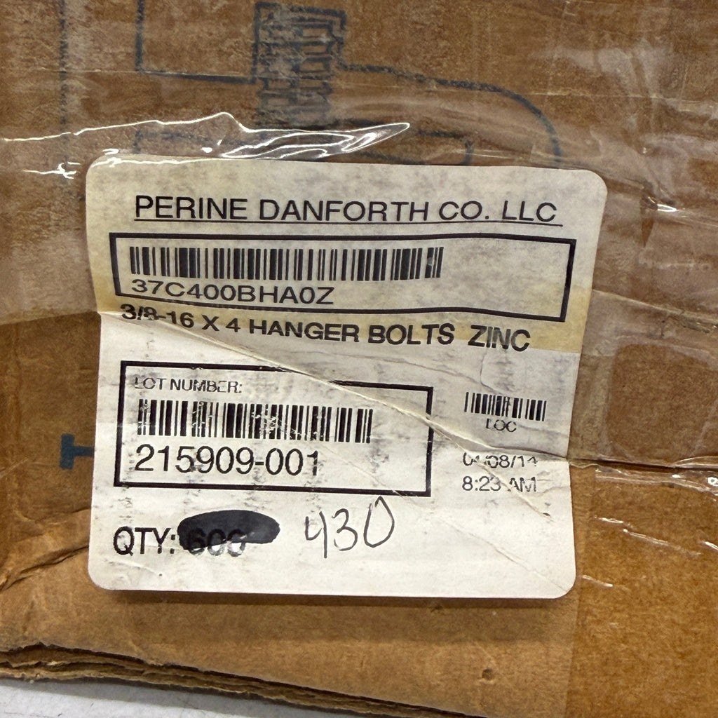 Pack of 430 Perine Danforth 3/8-16 x 4" Hanger Bolts Threaded Zinc