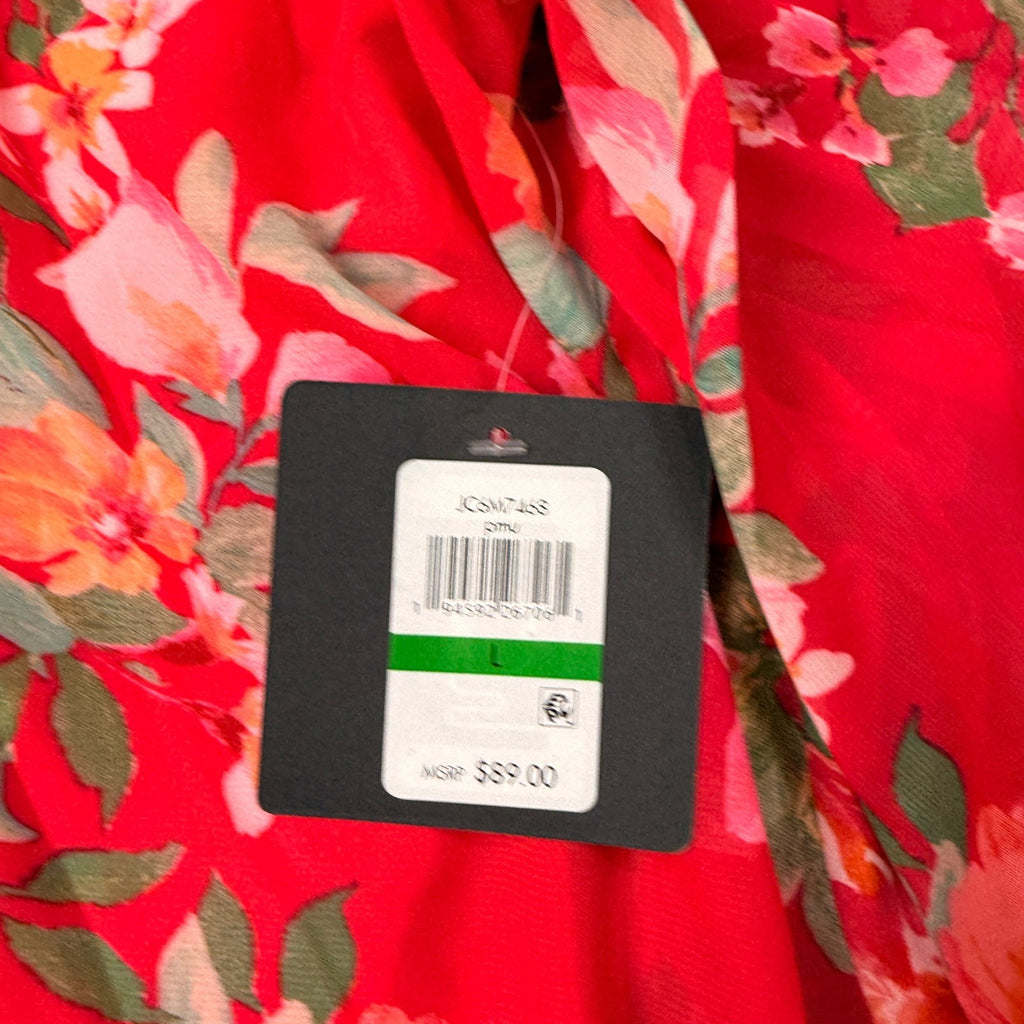 MSRP $89 Jessica Howard Womens L Floral Split Tie Neck Long Sleeve Shift Dress