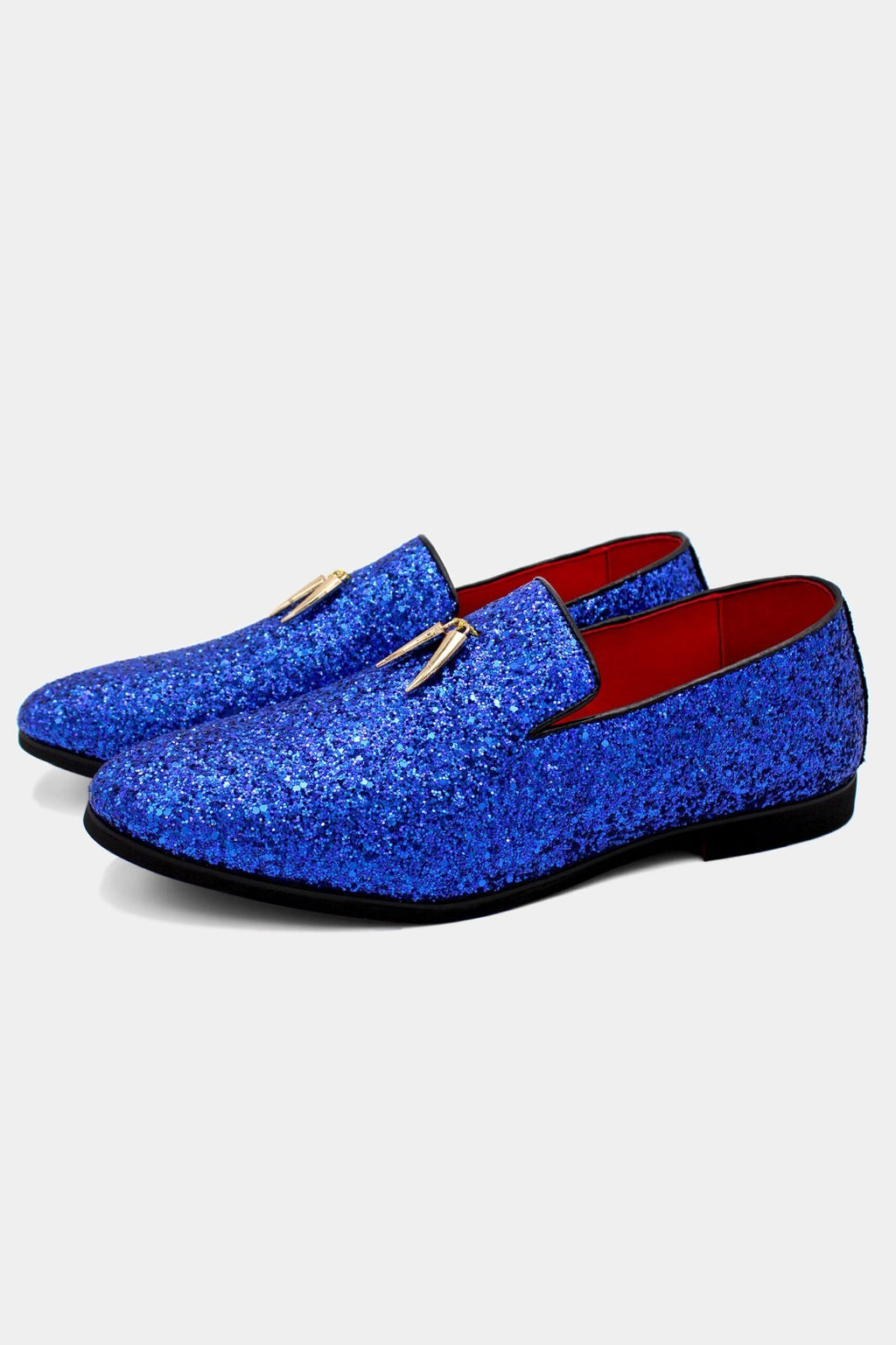 Santimon Men's US 9.5 Blue Glitter Sequin Slip On Loafers Tuxedo Suit Shoes