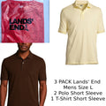 3 Pack Lands' End Mens L - Polos SS Rich Coffee, Golden Candle Light, T-Shirt SS