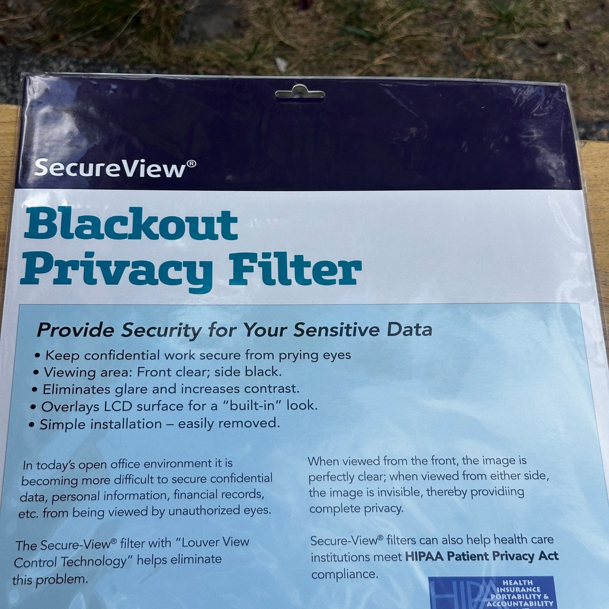 Kantek SVL20W9 SecureView 20" 16:9 Blackout Privacy Filter Screen Protector
