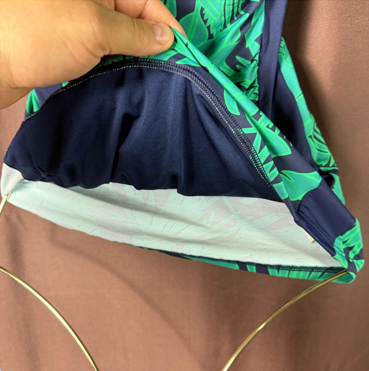 Lands' End Women's 2 LONG Bandeau Tankini Swimsuit Top Tropical Print Navy/Emera