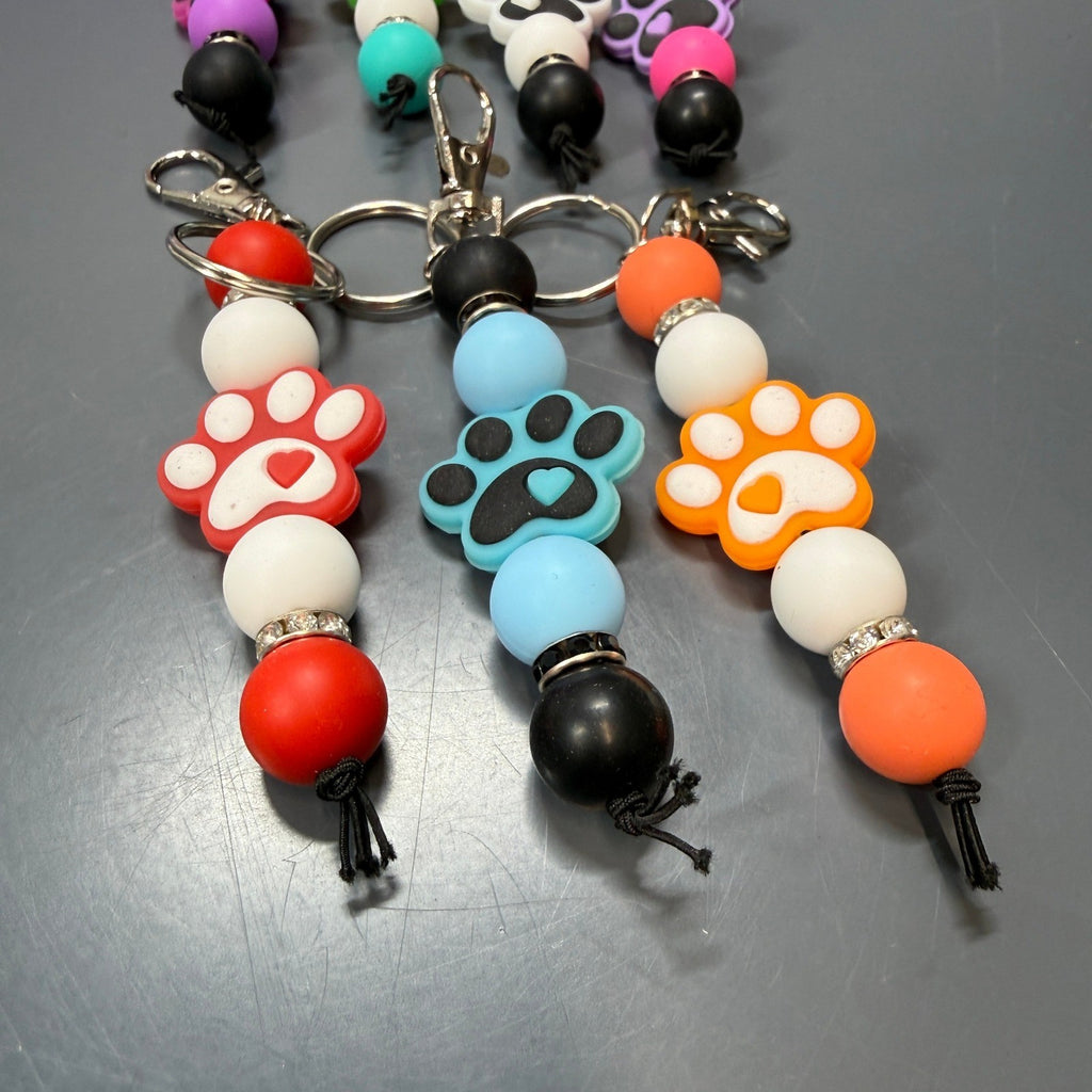 Set of 7 Silicone Bead Dog Paw Keychain Bag Charms Dog Cat Lover Gift