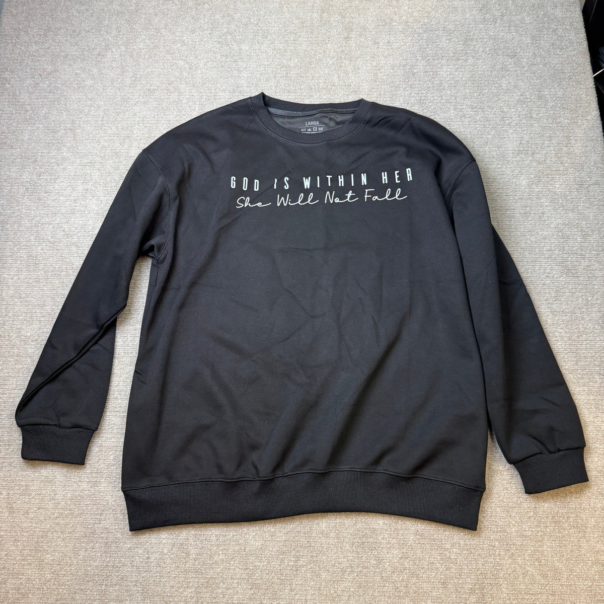 MSRP $33 VILOVE Women's L Christian Sweatshirt God Is Within Her Pullover Long