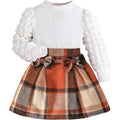 MSRP $25 Coaturi Girls 6Y Clothes Sets 2 Piece Puff Sleeve Tops Plaid Mini Skir