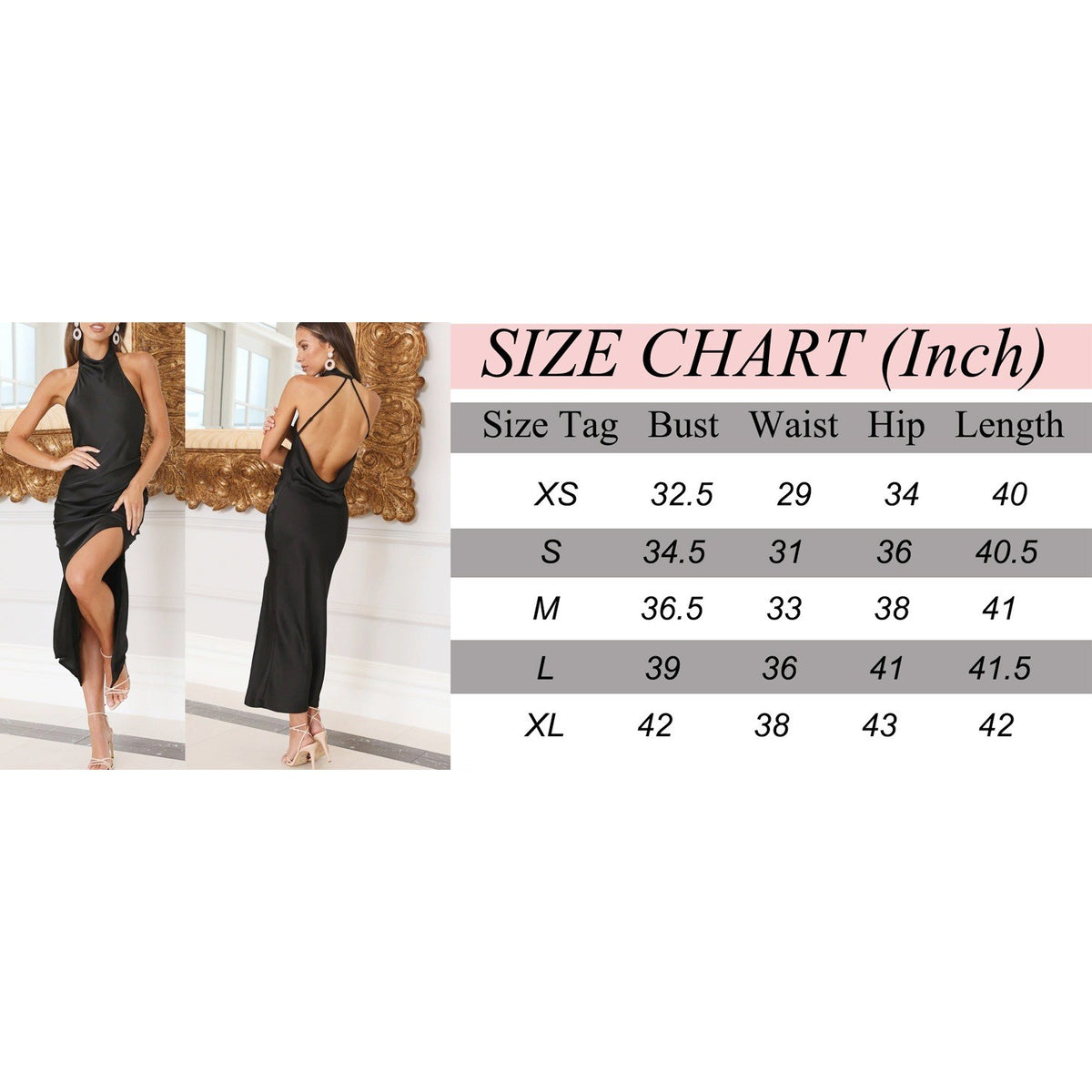 MSRP $61 RNTMR Women's S Black Satin Halter Backless Silt Midi Dress Elegant