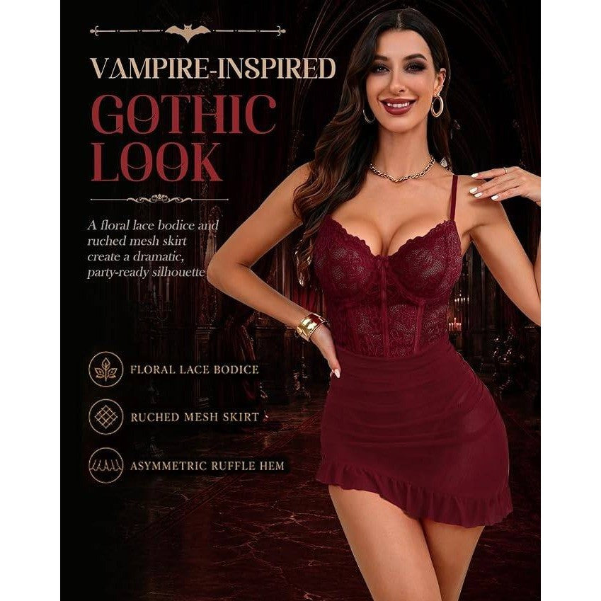 MSRP $22 Foxiny 2 Piece Women's XL Lingerie Set Bodycon Dress with Thong Ruff