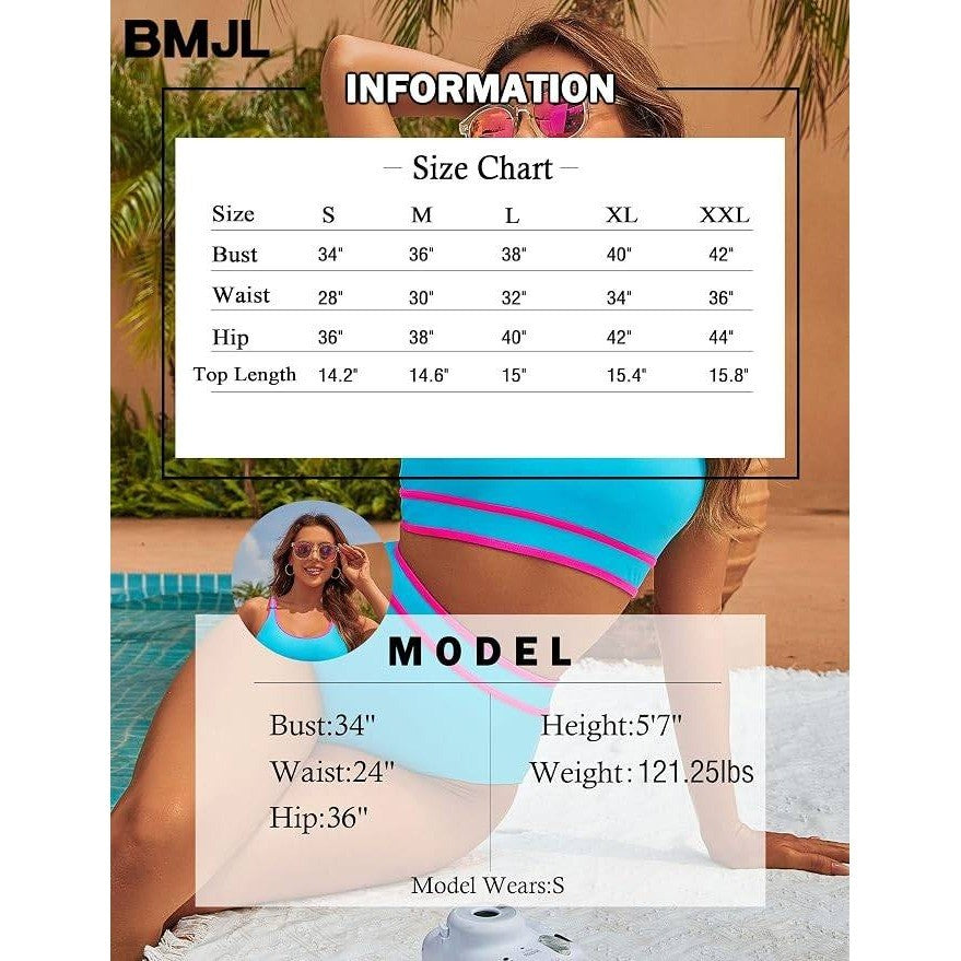MSRP $39 BMJL Women's M Blue High Waisted Bikini Set Sporty Two Piece Color Blo