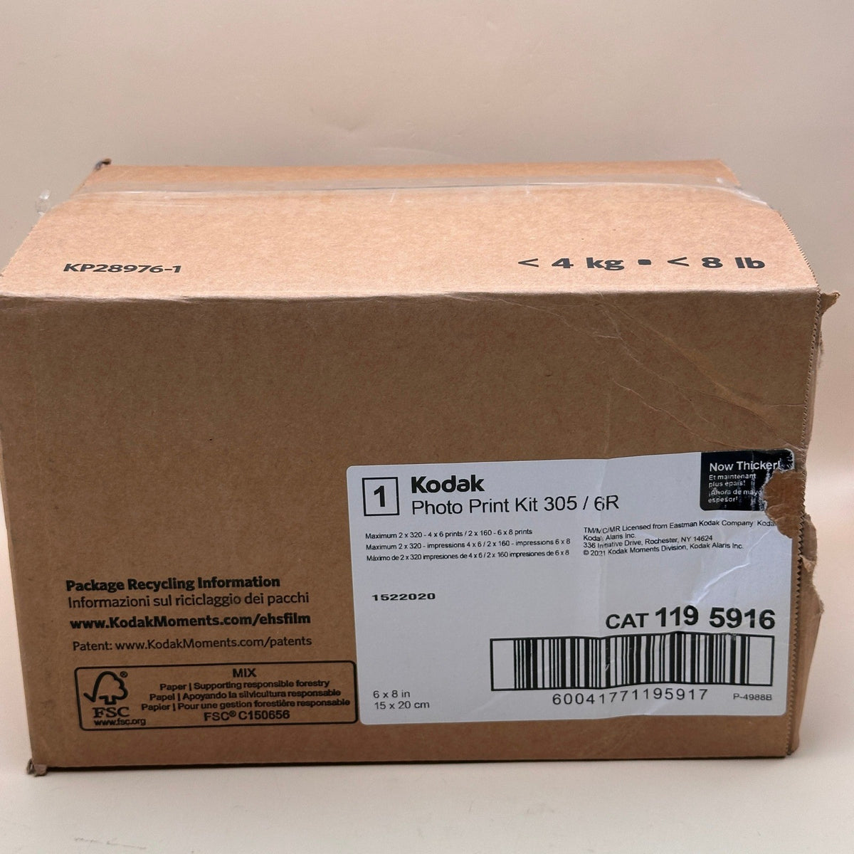 Kodak Photo Print Kit 305 / 6R CAT 1195916 For 4x6" / 6x8" Prints