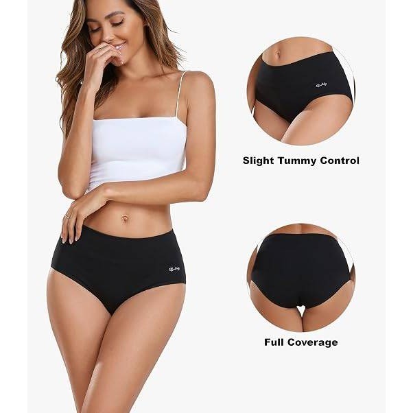 MSRP $26 coskefy 5 Pack Women's L Black High Waisted Cotton Underwear Soft Bre