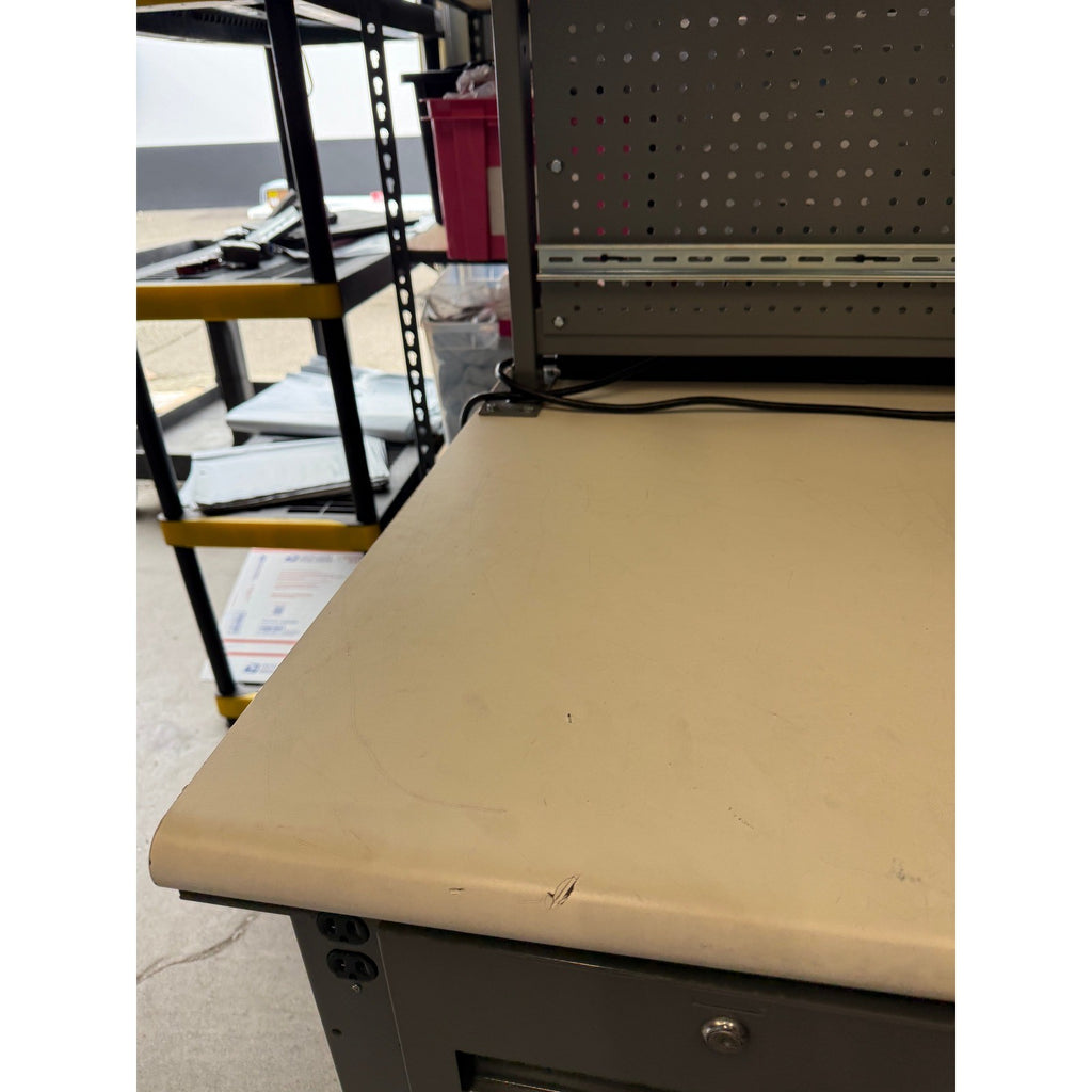 Uline Deluxe Workstations Table w/ Leg Outlets, Tabletop Power Strip, LED Light