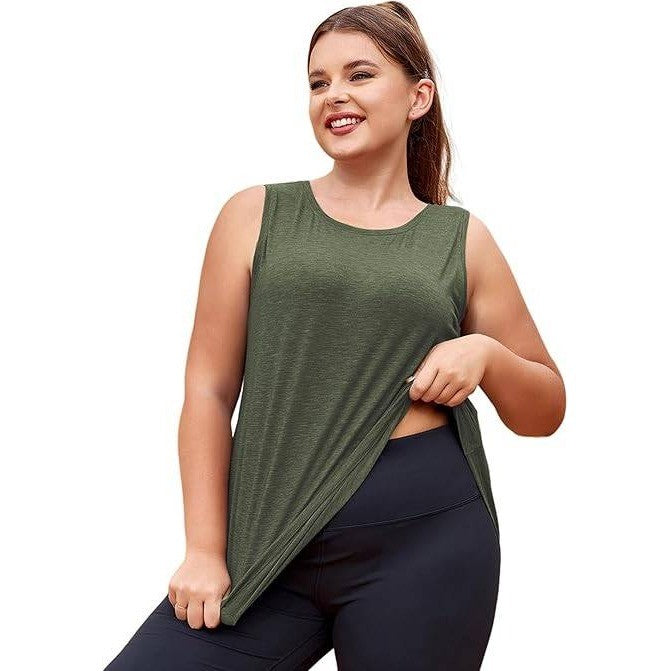 NWT Lalagen Women's XXL Army Green Plus Size Workout Tank Tops Sleeveless Summer