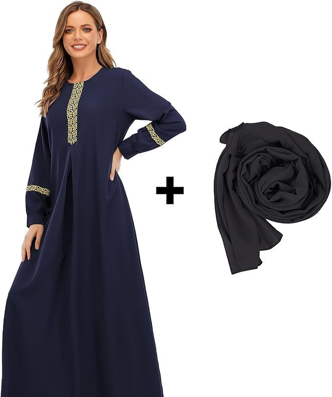 Abetteric Women's Muslim Abaya Dress w/ Hijab Zipper Islamic Robe Pockets Maxi