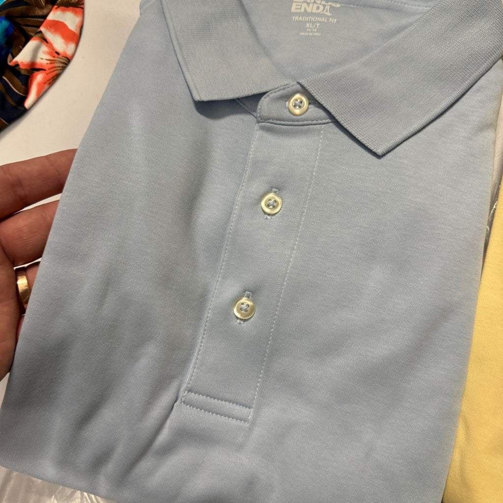 2 Pack Lands' End Mens XL/T Rich Coffee, Soft Blue Haze Polo Shirt Short Sleeve