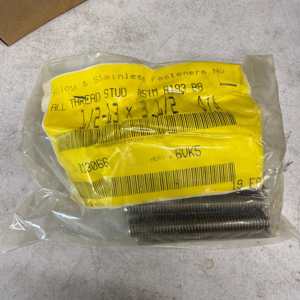 Pack of 19 Perine-Danforth 1/2-13 x 3-1/2 SA193 B8 Stud 304 Stainless Steel