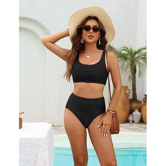 MSRP $38 VIMPUNEC Women's Black M High Waisted Bikini Sets Two Piece Tummy C