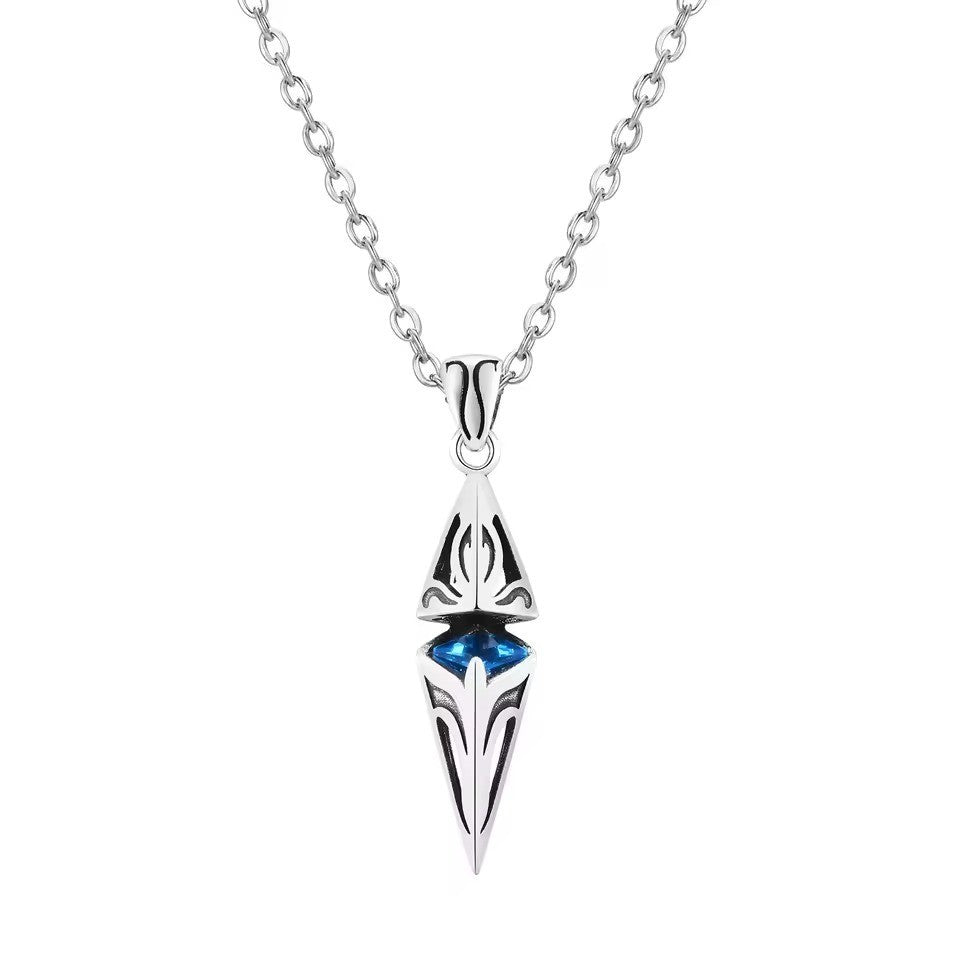 Blue Stone Stainless Steel Silver Tone Necklace Geometric Pendant Men's Jewelry