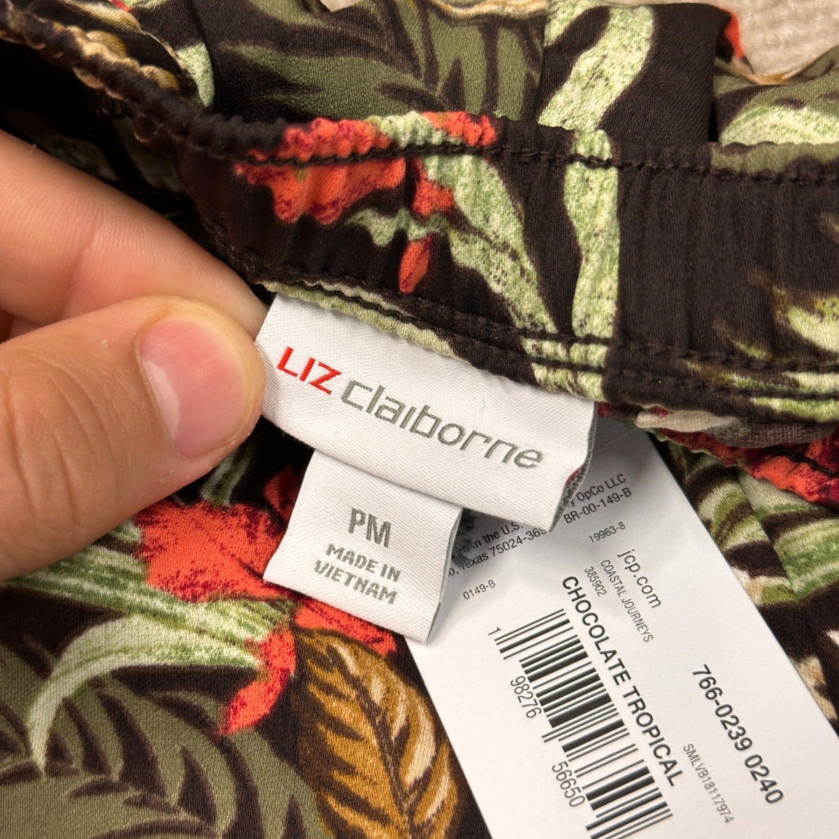 MSRP $54 Liz Claiborne Womens M Petite Chocolate Tropical Pants Straight Mid Ris