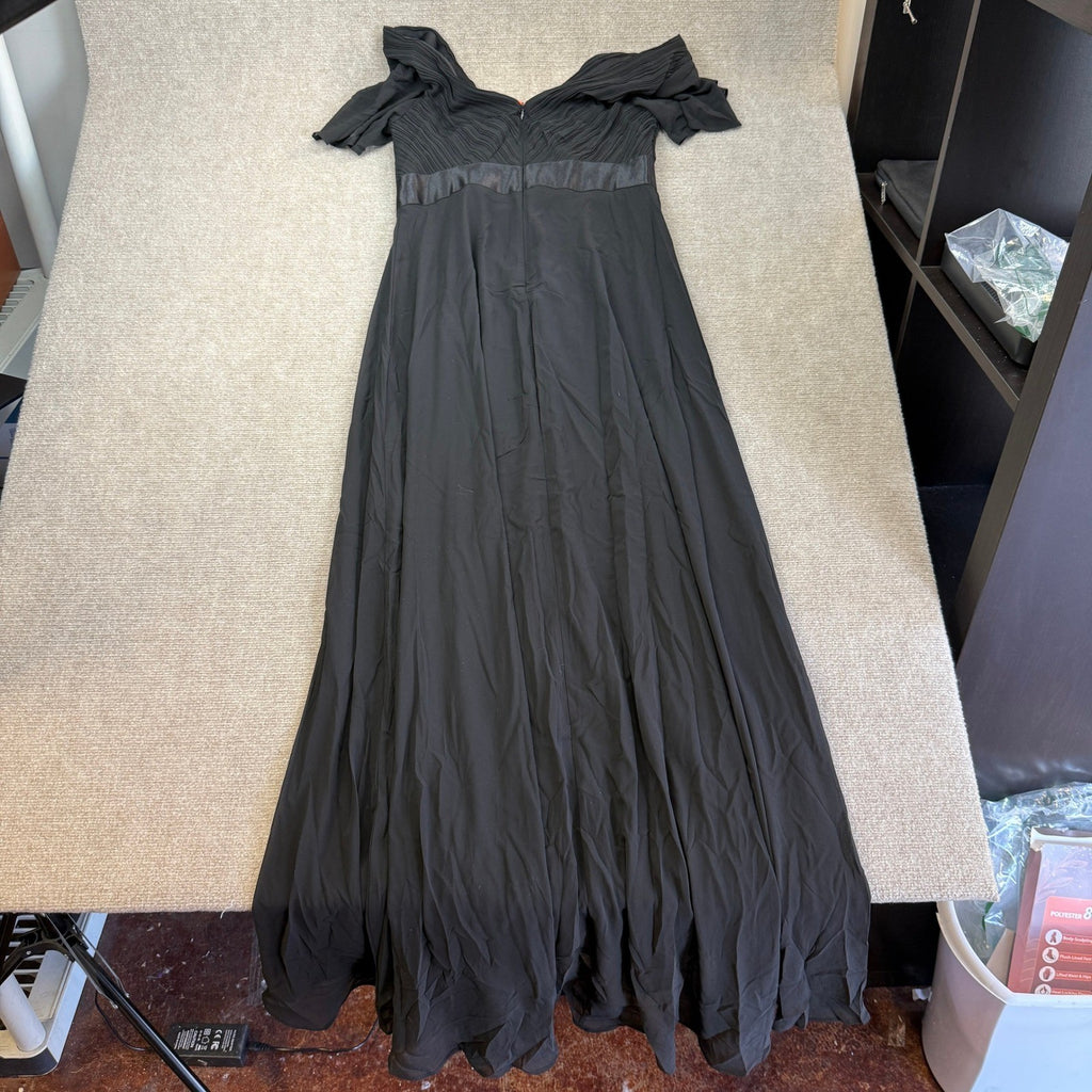MSRP $86 Ever-Pretty Women's XXL Black Chiffon V-neck Ruched Waist A-line Ball