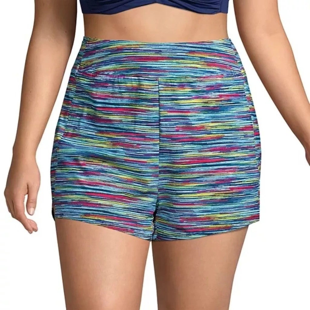 Lands' End Women's S LONG Chlorine Resistant 3 Inch Swim Shorts Deep Sea Navy/Sp