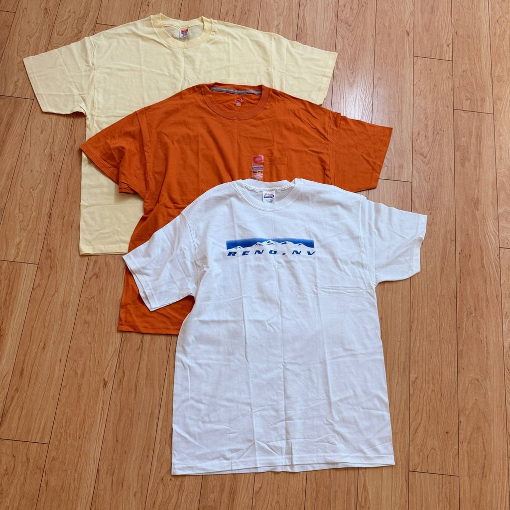 Set of 3 Hanes Men's T-Shirts Size L White, Light Yellow, Orange