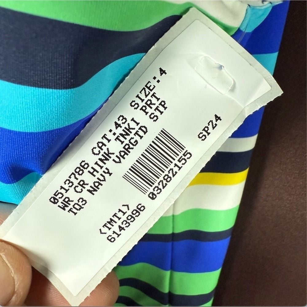 Lands' End Women's 4 Navy Striped Print High Neck Swimwear Tankini Top Chlorine