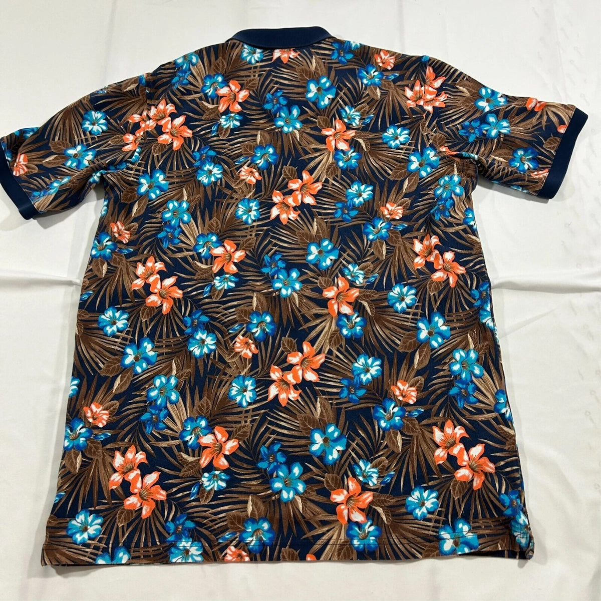 Lands' End Short Sleeve Floral Hawaiian Polo Shirt Men's M-XL Deep Sea Navy Trop