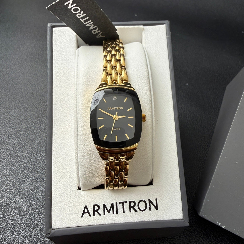 Armitron Women's 75/5195GP Gold Tone Diamond Black Dial Bracelet Watch New